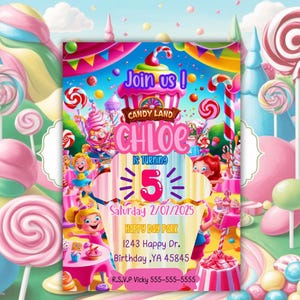 Candy Birthday Invitation, Candy land Birthday, Invitation Candi land Lolipop, Sweet Celebration Birthday,Instant Download
