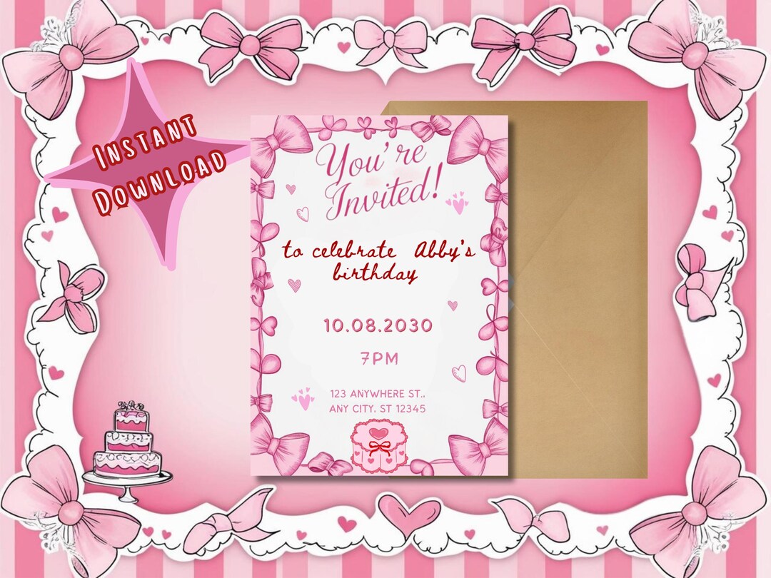 Vintage Cake Birthday Invitation, Vintage Cake Birthday Invite, Pink ...