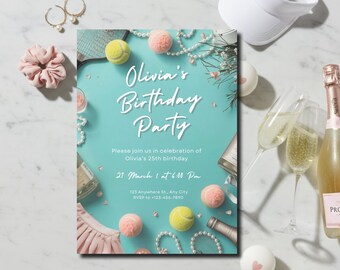 Pickleball Birthday Invitation, Preppy Pickleball Invite, Pickleball and Prosecco Invitation, Sporty & Chic Birthday Invite