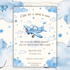 Editable Airplane Baby Shower Invitation Bundle, Airplane Baby Shower Bundle,Blue airplane,Diaper raffle,Books for baby