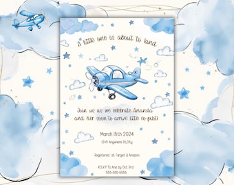 Editable Airplane Baby Shower Invitation Bundle, Airplane Baby Shower Bundle,Blue airplane,Diaper raffle,Books for baby