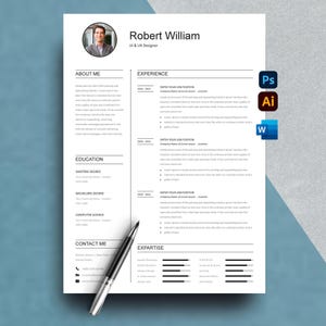 ATS-cv-sjabloon met foto, cv van 1-3 pagina's, sollicitatiebrief + referenties - Word, PSD, AI, Google Docs Clean Ontworpen stapsgewijze handleiding