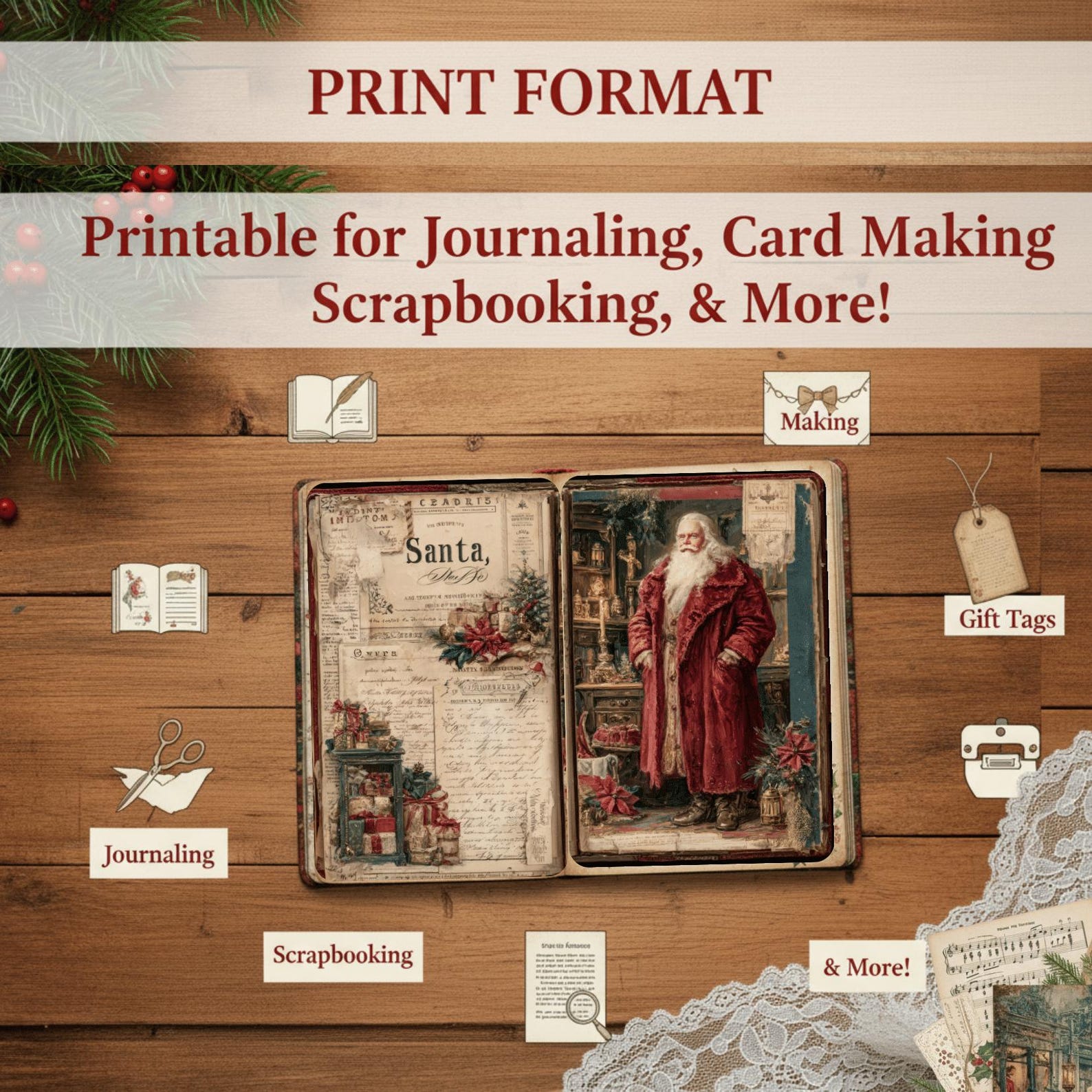 Vintage Christmas Junk Journal Kit, 32 Pages Digital Download ...