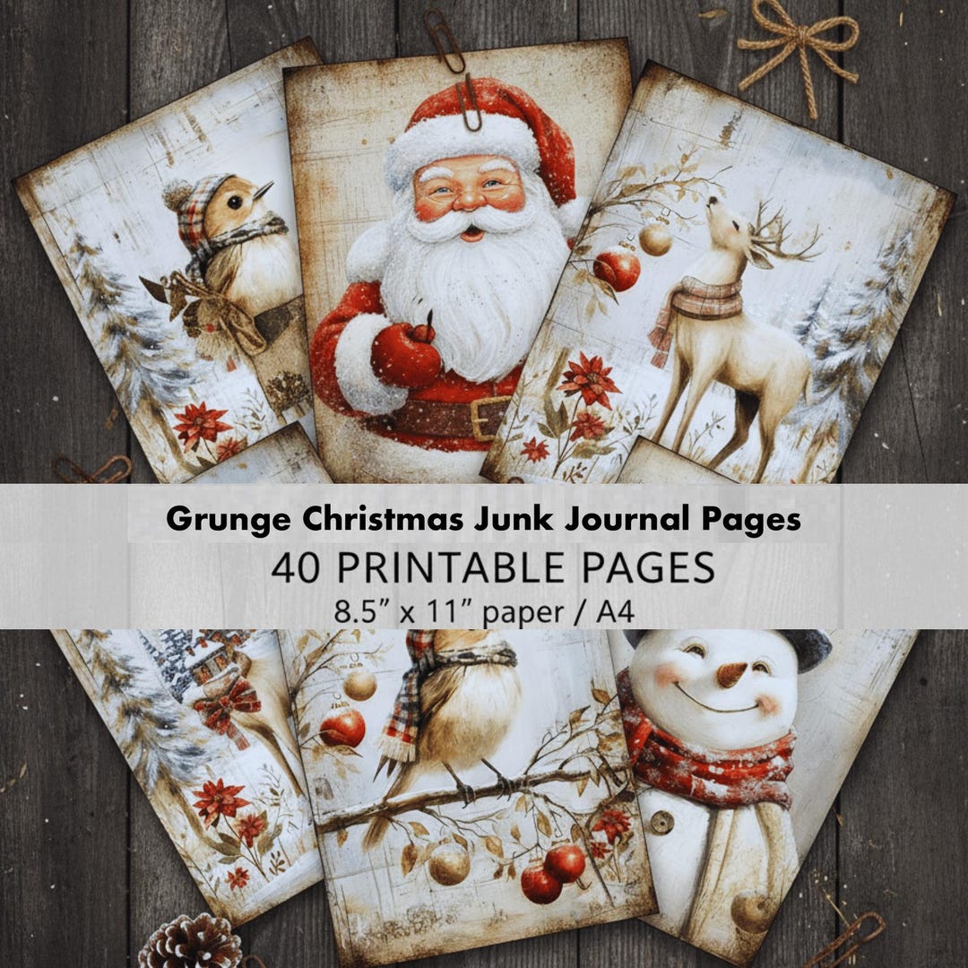 Grunge Christmas Junk Journal Kit - 40 Vintage Winter Junk Journal ...