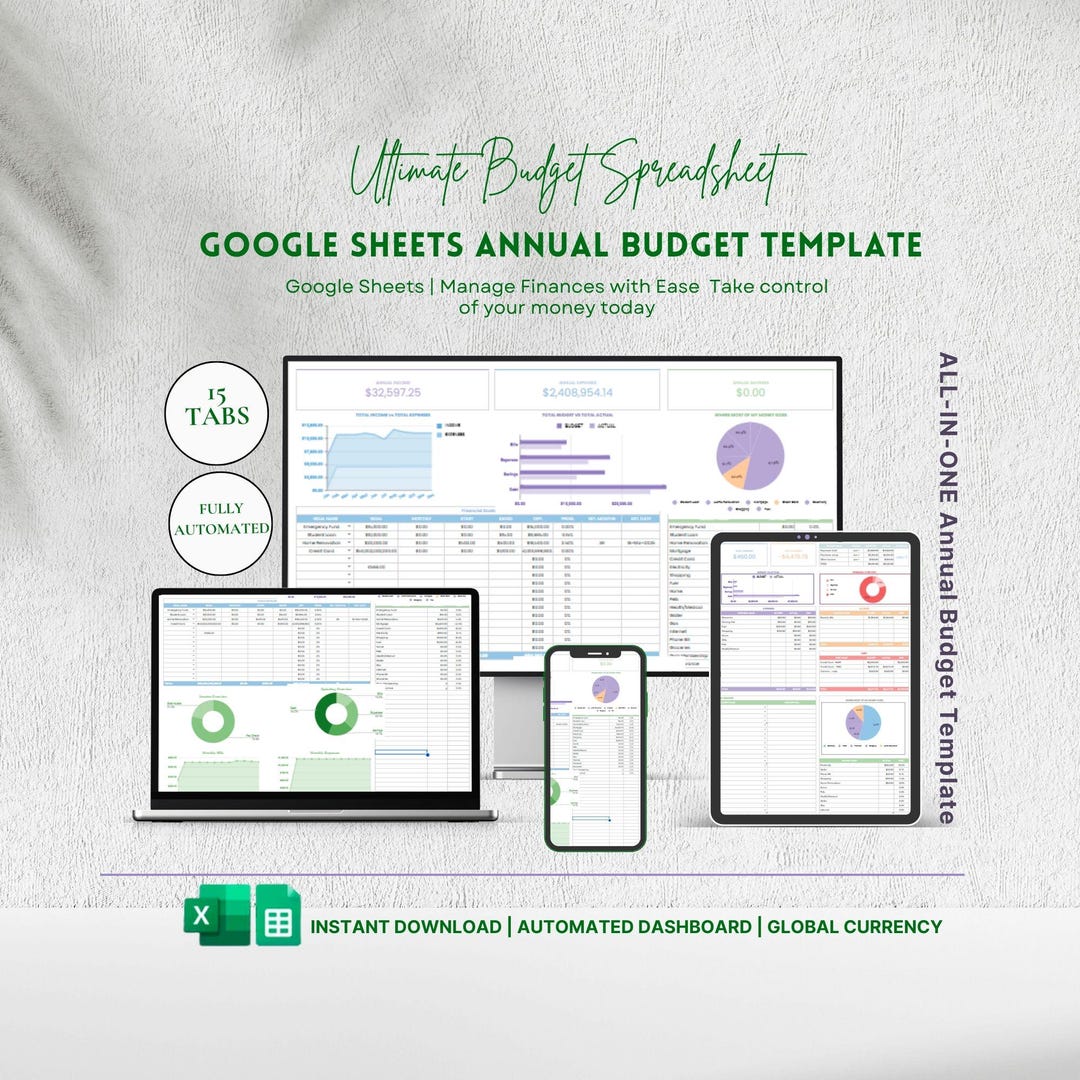 Google Sheets Annual Easy Budget Template Paycheck & Saving Goal ...