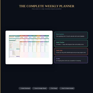 Weekly Planner Excel Template | All-in-one Productivity Spreadsheet ...