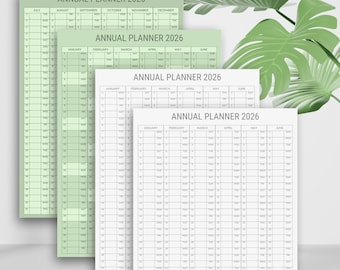 Planificador anual 2025-2026 en PDF rellenable, diseño minimalista (A4, carta, medio tamaño) (descarga digital)