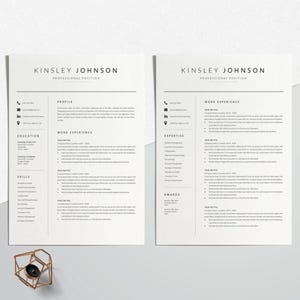 Editable 2-page resume template Word format, professional modern CV design, instant download curriculum vitae with matching cover letter.