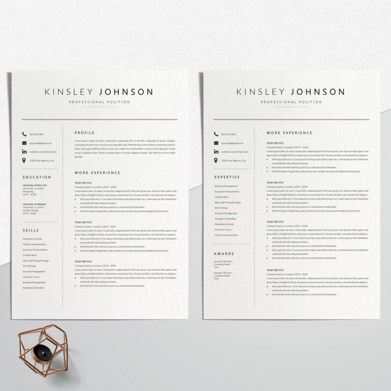 Editable 2-page resume template Word format, professional modern CV design, instant download curriculum vitae with matching cover letter.