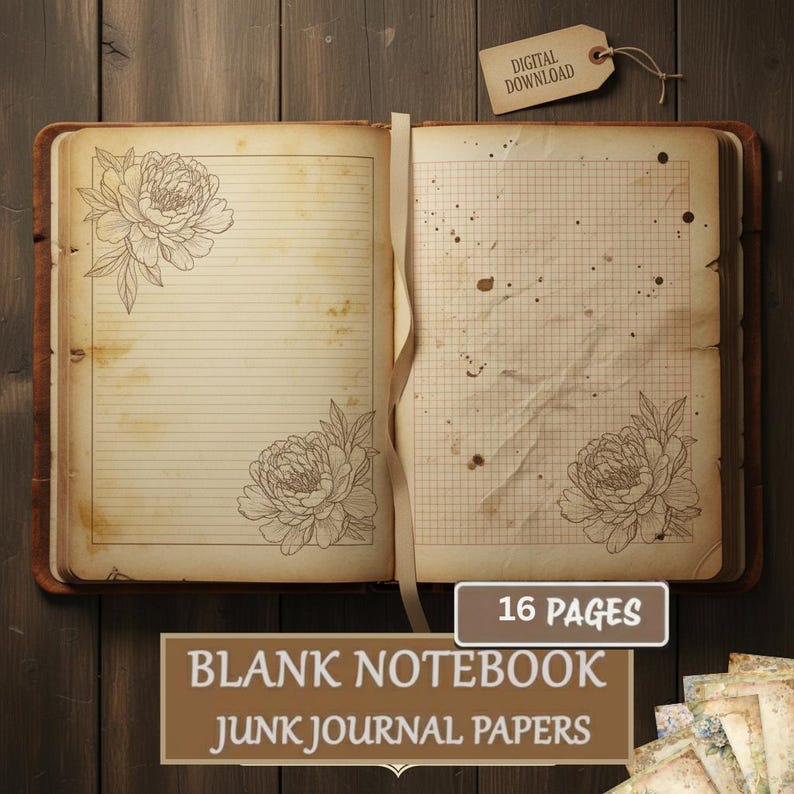 Blank Notebook Junk Journal Paper | Printable Lined Paper | Junk ...
