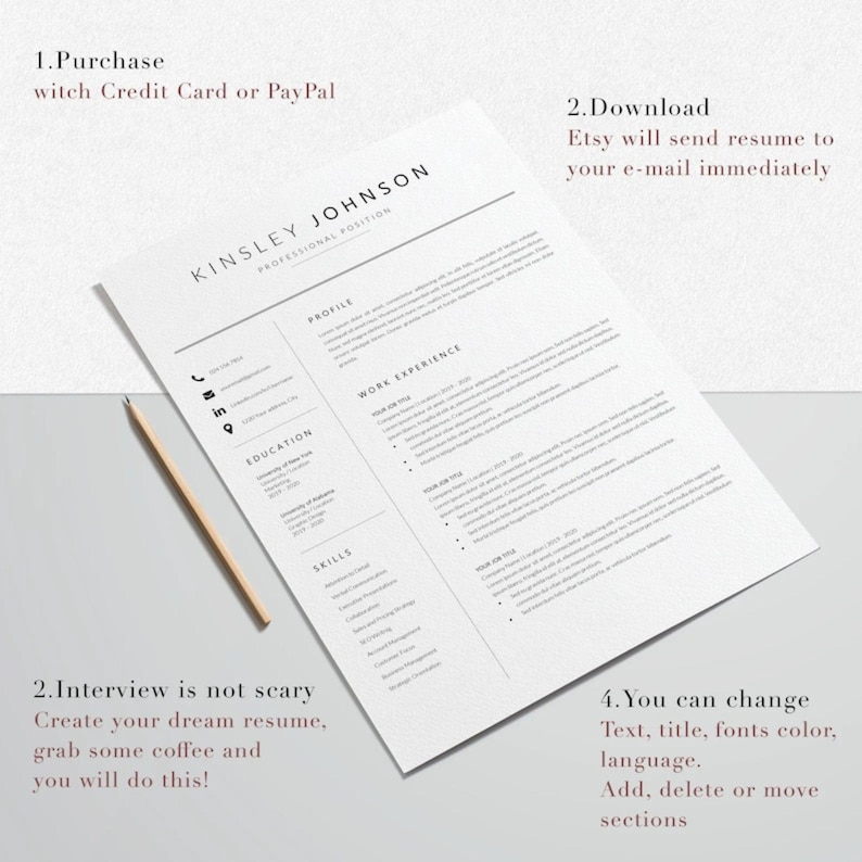 Editable resume template Word document, modern CV design with customizable fonts and colors, best resume template 2025 instant download.