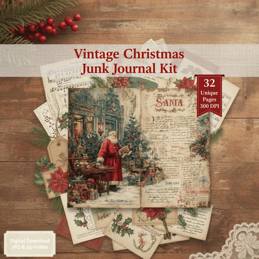 Vintage Christmas Junk Journal Kit, 32 Pages Digital Download ...