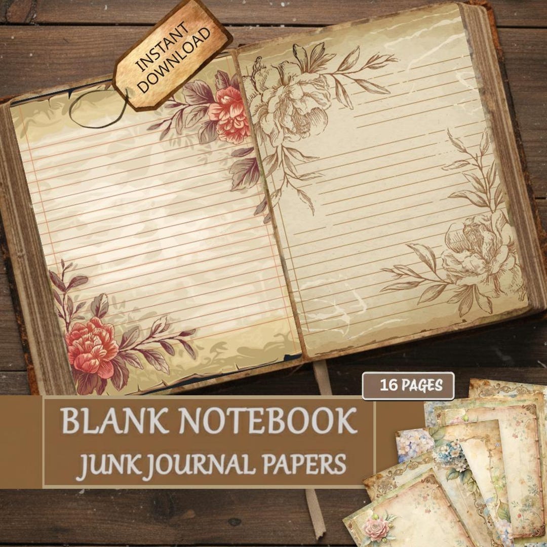 Vintage Junk Journal Paper, Blank Notebook Pages, Lined & Grid ...
