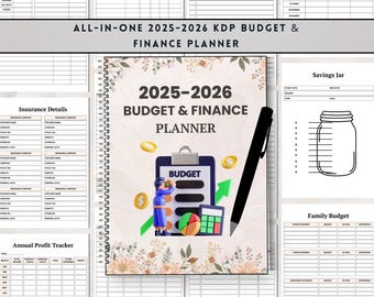 All in One 2025-2026 Budget Planner Printable Finance Journal, KDP Interior, Canva Editable, PDF