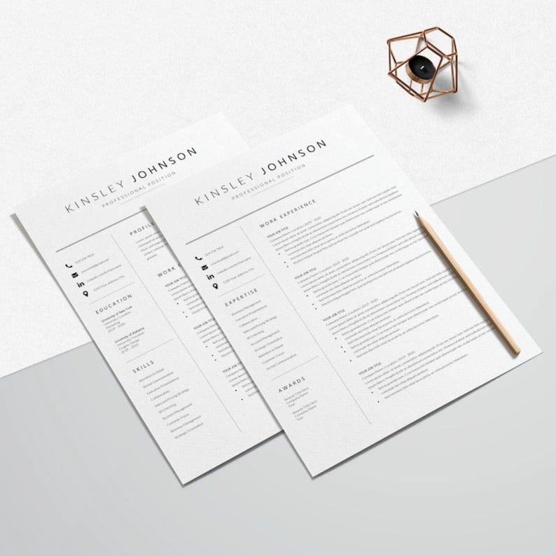 Editable 2-page resume template Word format, professional modern CV design, instant download curriculum vitae with matching cover letter.