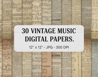 Vintage Music Digital Paper, Old Sheet Music Printable Ephemera Antique Piano Score, Scrapbooking Collage Pages, Junk Journal Christmas gift