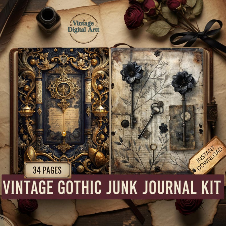 Gothic Junk Journal Kit | Vintage Skull Ephemera | Gothic Digital Paper ...