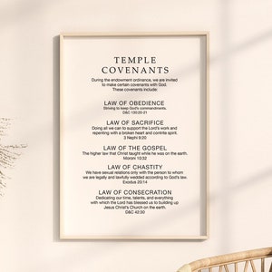 Printable LDS Temple Covenants Poster, Inspirational Book of Mormon Bible Scripture Prints, Missionary Gift, Latter-Day Faith Wall Art Decor