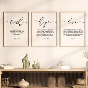 Bible Scripture Art Prints, Set of 3 Minimalist LDS Bible Verses, King James Version, Mormon Family Home Evening, Custom Colors and Sizes.