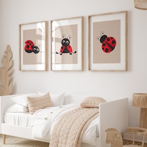 Printable Ladybug Wall Art Decor Set of 3. Contemporary Red Ladybird Prints: Girls Nursery, Girls Bedroom, Playroom Modern Digital Downloads