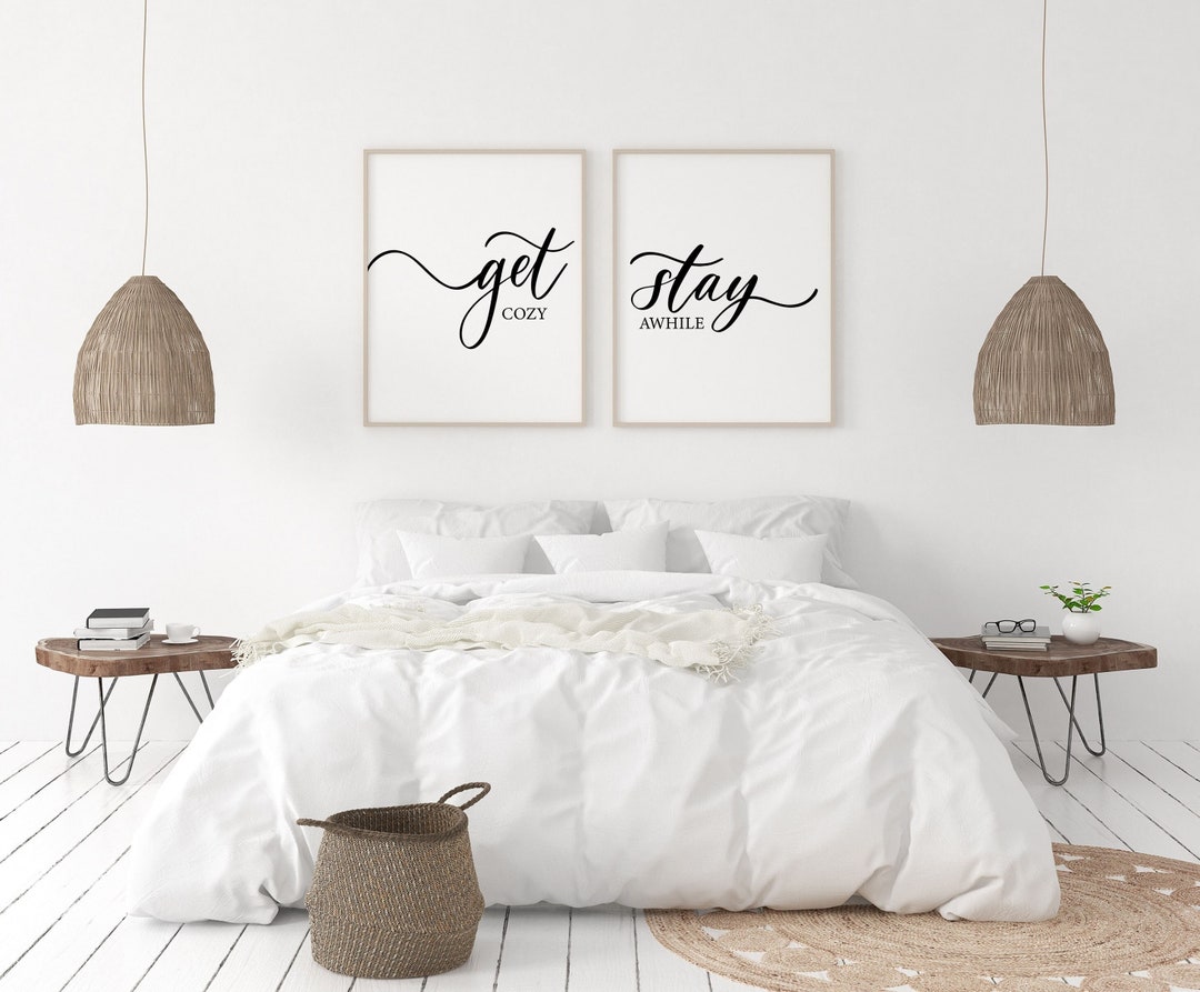 Guest Room Art Prints: Get Cozy Stay Awhile, Welcoming Set of 2 Prints ...