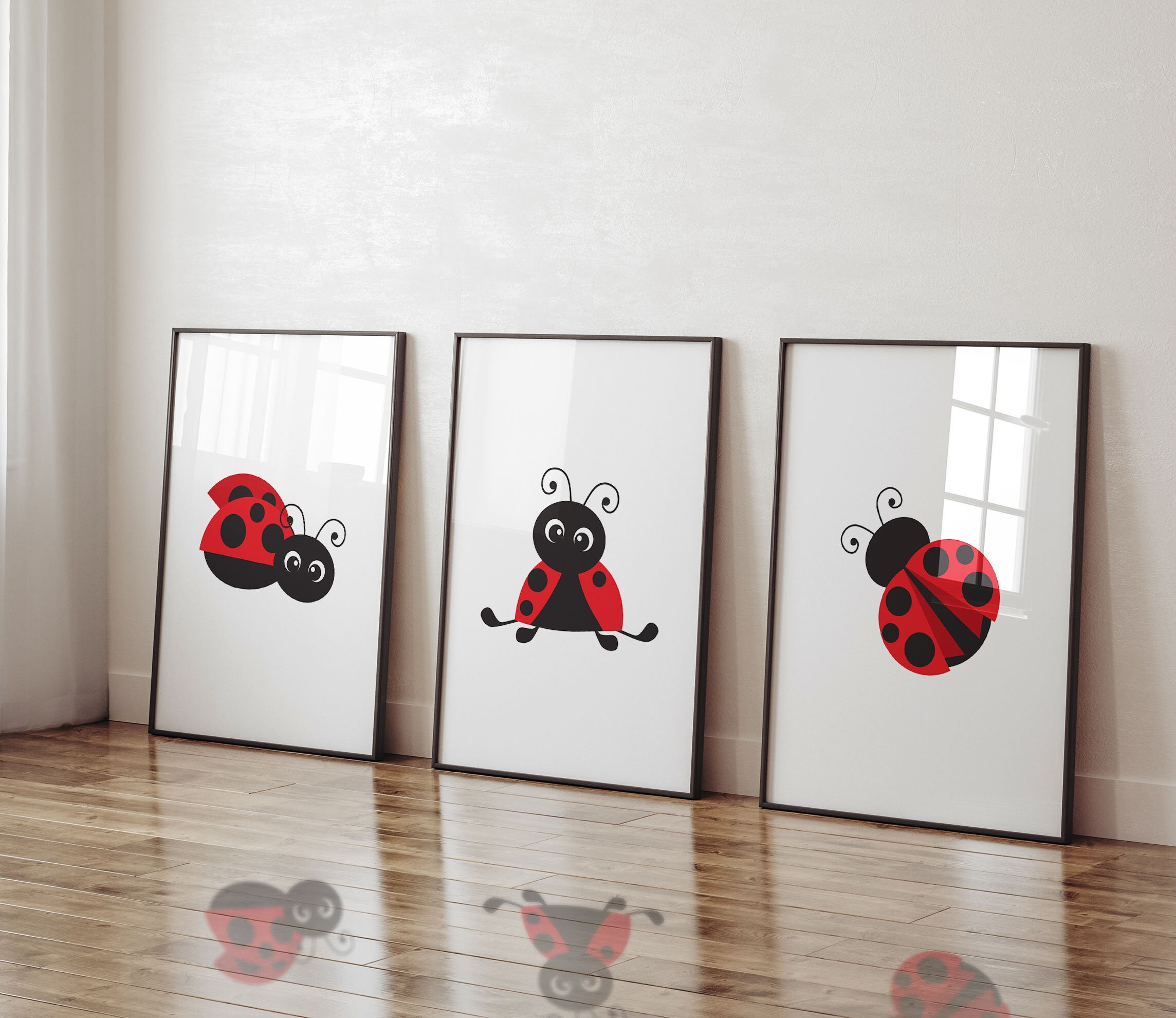 Ladybug Wall Art Decor, Set of 3 Prints, Contemporary Red Ladybird ...