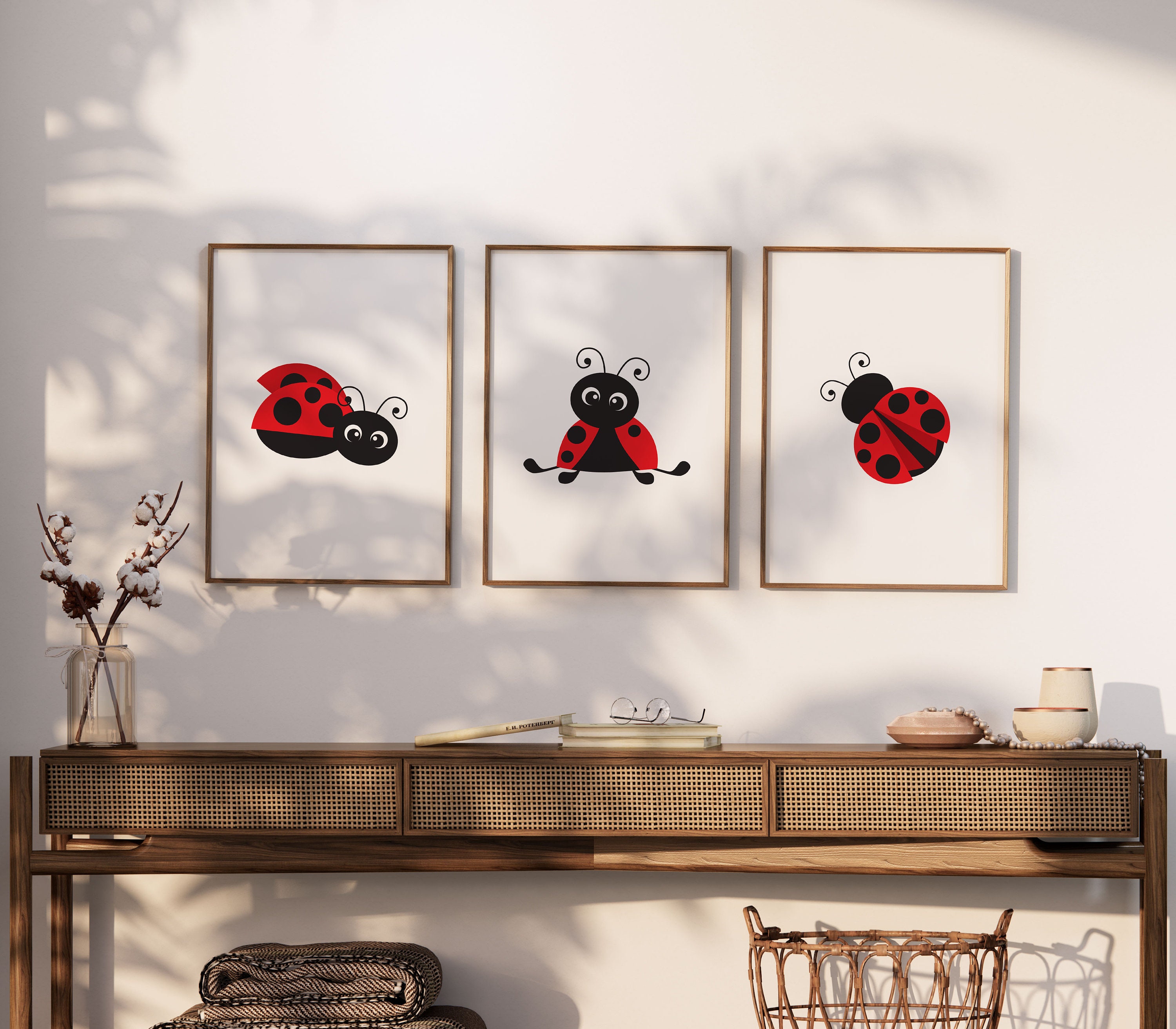 Ladybug Wall Art Decor, Set of 3 Prints, Contemporary Red Ladybird ...