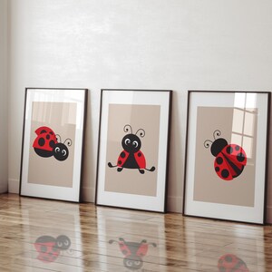 Printable Ladybug Wall Art Decor Set of 3. Contemporary Red Ladybird ...