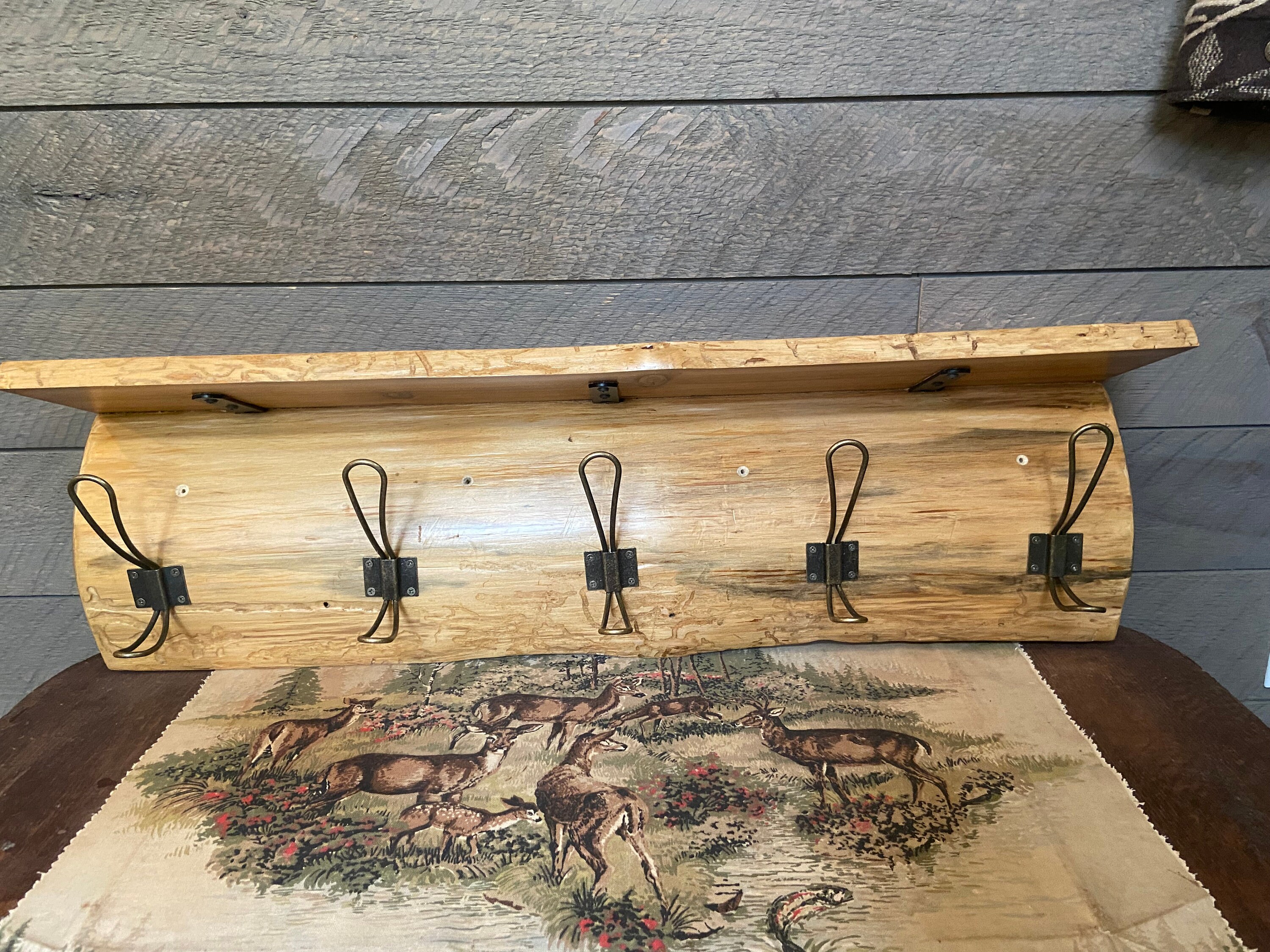 Half Log Cedar Coat Rack With Shelf - Etsy
