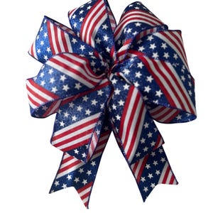 Handmade Patriotic Stars & Stripes Bow Fourth of July Ribbon Décor- Custom Sizes