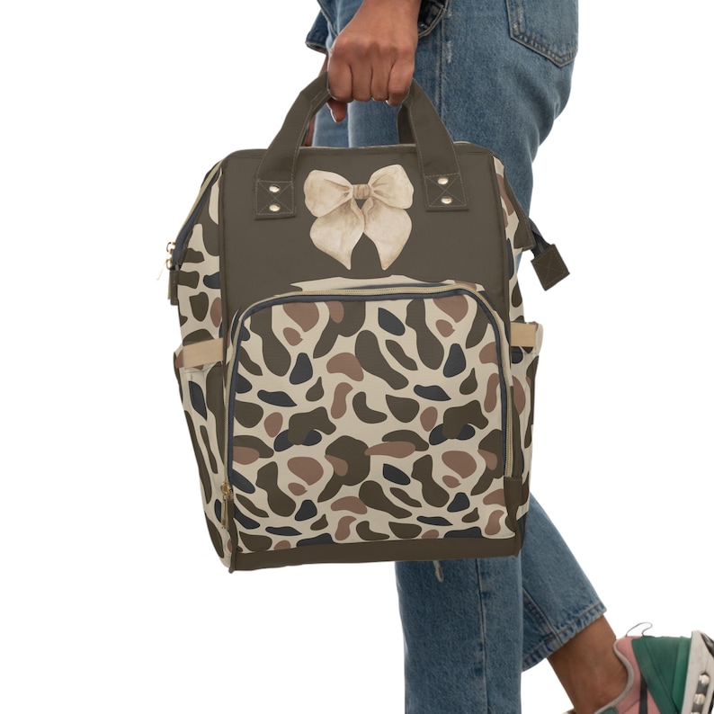 Dixie Camo Bow Backpack: Nylon Travel Coquette Diaper Bag image 7