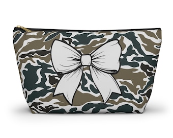 Teal Camo Cosmetic Bag, Retro "Coquette" Style Pouch