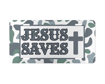 Jesus Saves Camo License Plate, Christian Truck Tag