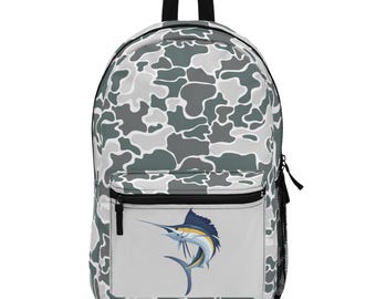 Mochila de camuflaje costero: diseño de pez marlín, mochila de viaje.