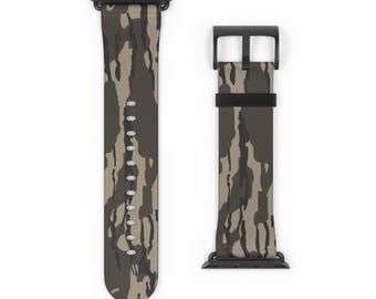 Tree Camo Apple Watch Band; Vegan Leather Hunting Strap  Camo Accessory