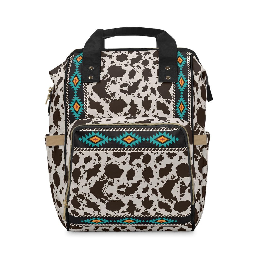 Cowhide Aztec Diaper Backpack/cow Print Travel Bag/southwestern ...