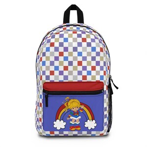 Rainbow Brite Check Print Bookbag/Check School Backpack/80's Icon Carry one/Trendy Checker Travel Bag/Retro Gym Bag/Rainbow Brite Backpack