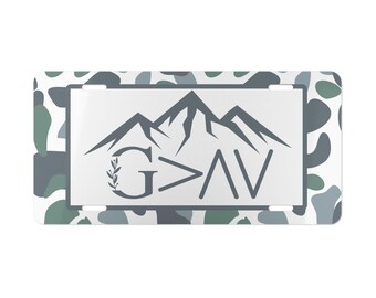 Dixie Girl Camo Faith Truck Tag: God is Greater Aluminum License Plate