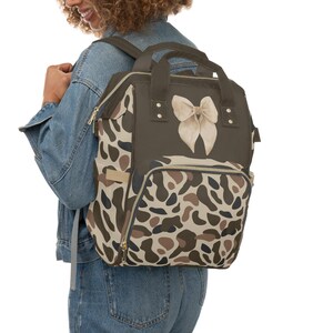 Dixie Camo Bow Backpack: Nylon Travel Coquette Diaper Bag image 6