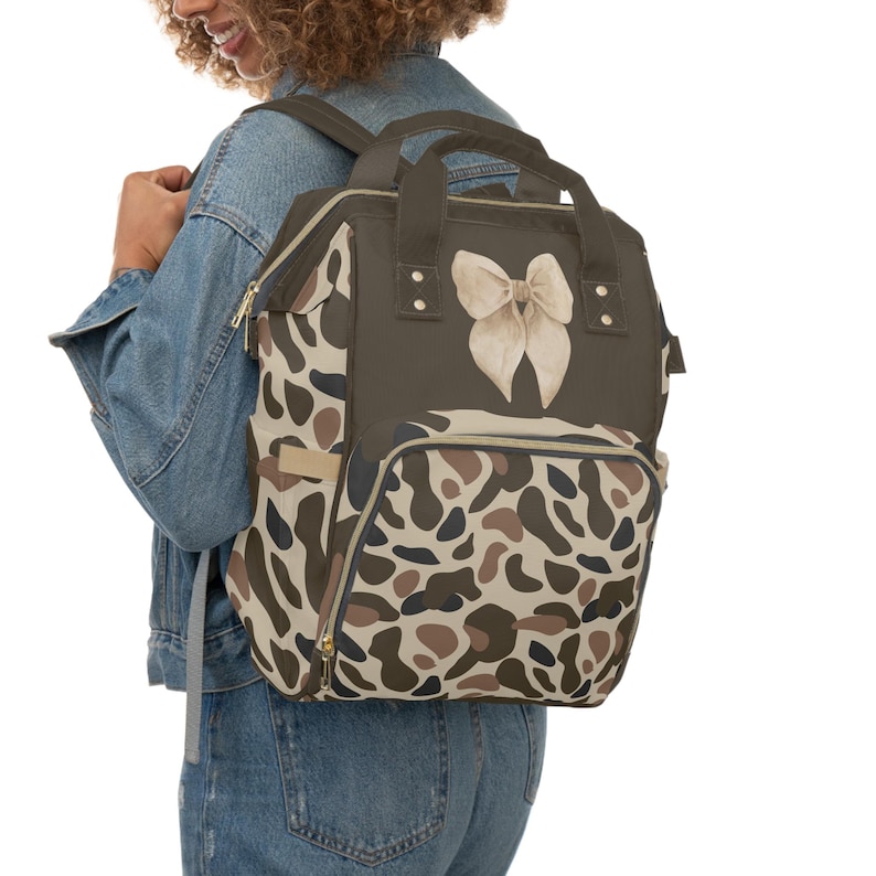 Dixie Camo Bow Backpack: Nylon Travel Coquette Diaper Bag image 6