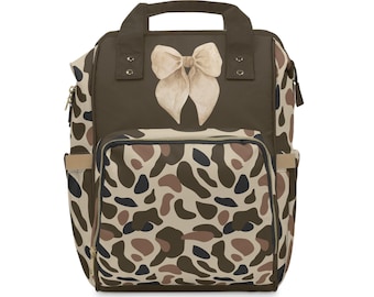 Dixie Camo Bow Backpack: Nylon Travel Coquette Diaper Bag