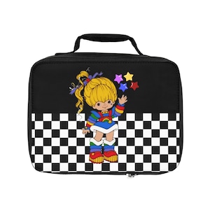 Rainbow Brite Lunch Bag/Rainbow Brite Lunch Box/Check Print Snack Tote/Retro Insulated Lunch Box/Made in the 80's Lunch Bag/Girly School Bag