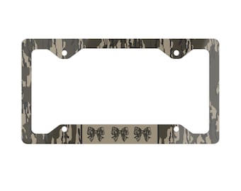 Tree Camo License Plate Frame: "Coquette" Bow, Hunting Car Tag