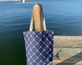 Large Tote - Navy Blue with Anchors