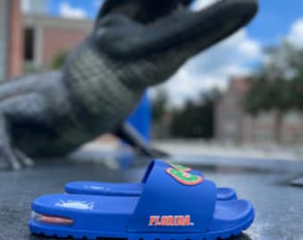 University of Florida Air Gators Slides | Lightweight Slides Game Day Attire | Blue and Orange Slip-On Design Slides | Slides Footwear