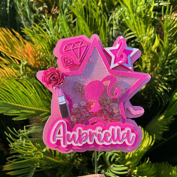 Fashion doll pink doll cake topper