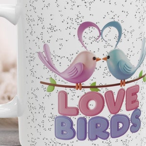 Love Birds Ceramic Mug, Romantic Bird Couple Cup, Valentines Day Gift, Anniversary Present, Coffee Lover Drinkware, Birthday Tea Cup
