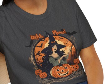 Unisex Softstyle T-Shirt, witch, please, Witch Please T-Shirt, Unisex Graphic Tee, Funny Witch Shirt, Black Cotton Tee