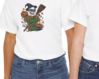 Witch Hat Broom Skeleton Shirt, Creep It Real Halloween Tee, Spooky Costume T-shirt