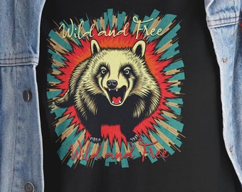 Wild and Free, Honey Badger Retro Unisex Tee, Graphic Tshirt Gift Idea, Vintage Style Animal Lover, Cool Top for Nature Enthusiasts, Unique